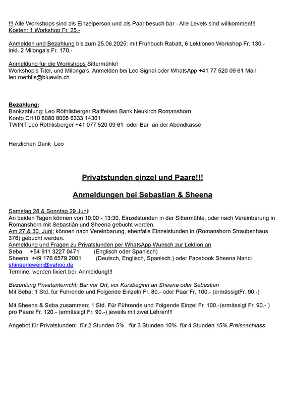 Seba Sheena Programm 28 bis 29 Juni 2025 2